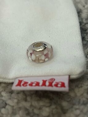 NEW Pink and White Flower Glass Bead Charm - Sterling Silver